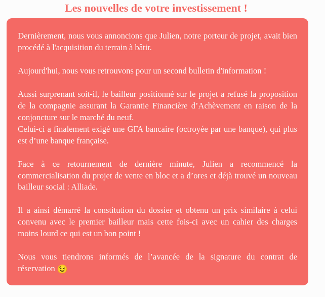 Actualité du projet crowdfunding La Première Brique - L'Épique