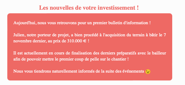 Actualité du projet crowdfunding La Première Brique L'Épique