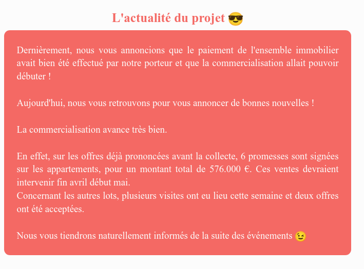 Actualité du projet crowdfunding La Première Brique - L'Hercule