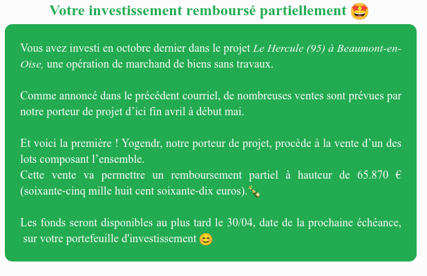 Actualité du projet crowdfunding La Première Brique - L'Hercule
