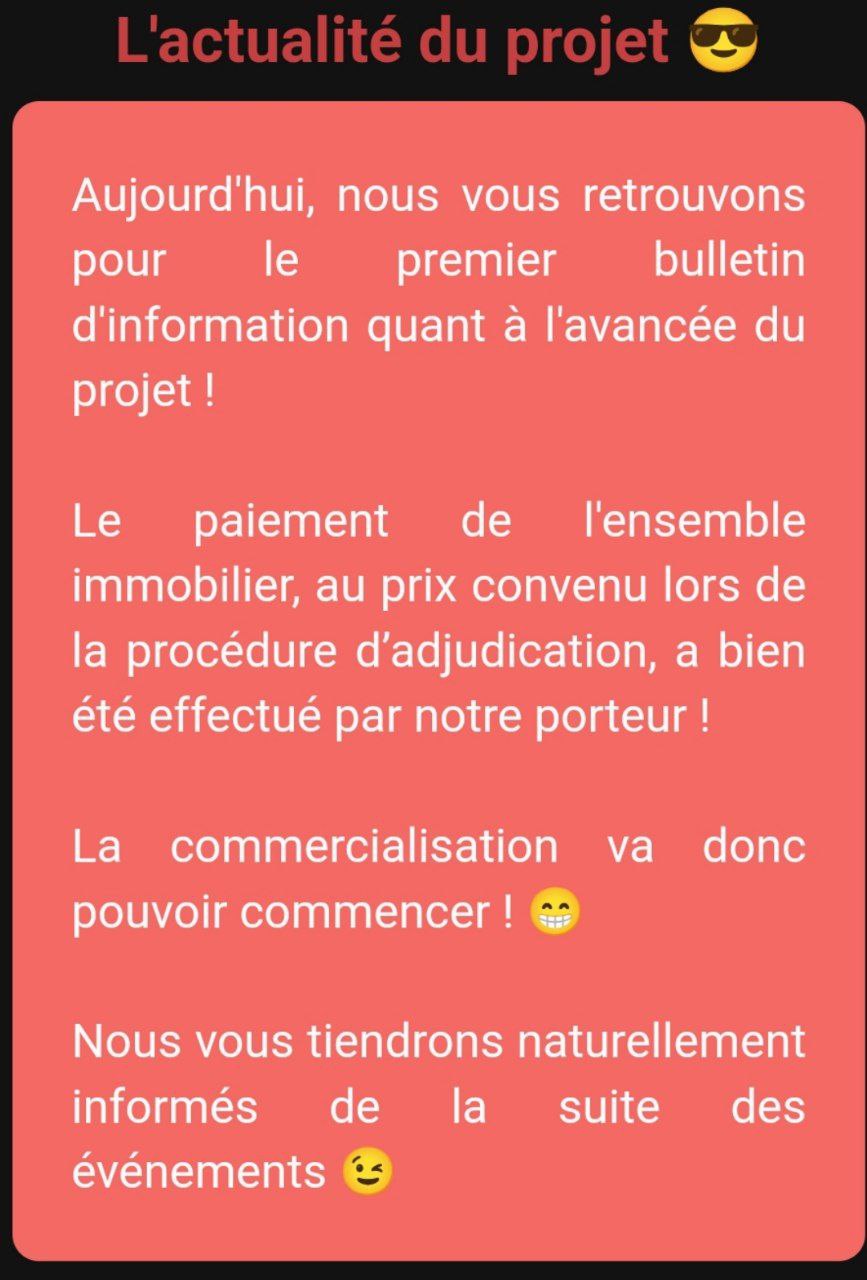 Actualité du projet crowdfunding La Première Brique L'Hercule