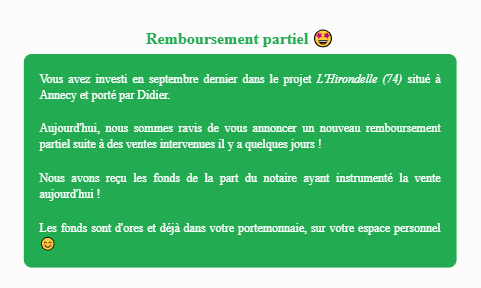 Actualité du projet crowdfunding La Première Brique - L'Hirondelle
