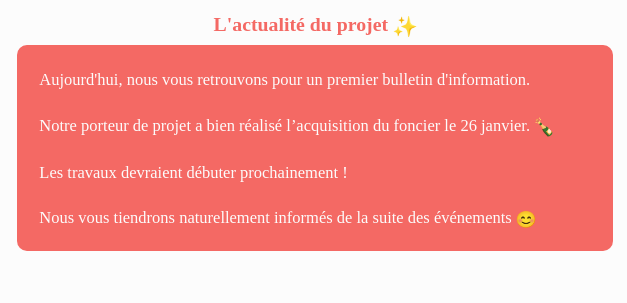 Actualité du projet crowdfunding La Première Brique - L'Ovin