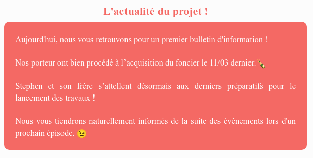 Actualité du projet crowdfunding La Première Brique - La Baguette