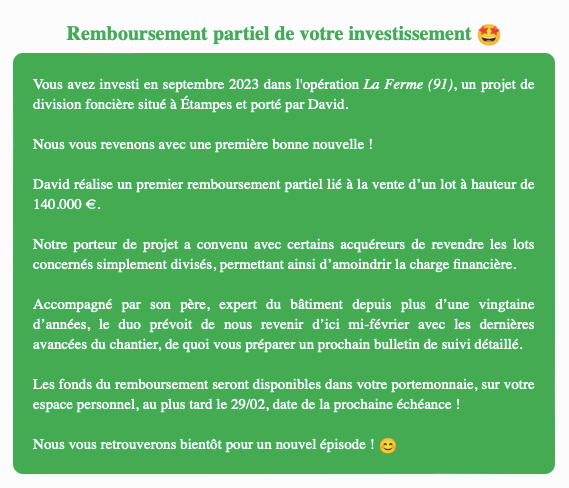 Actualité du projet crowdfunding La Première Brique - La Ferme