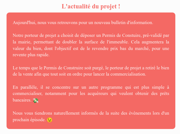 Actualité du projet crowdfunding La Première Brique - La Laine