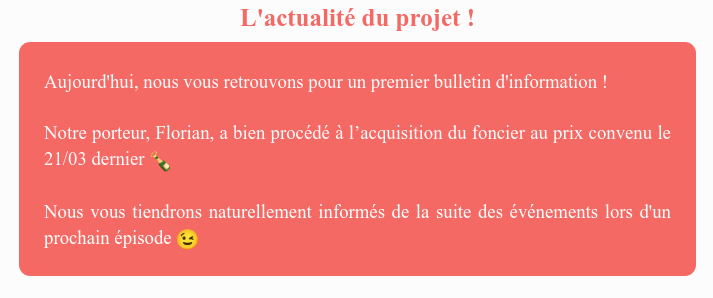 Actualité du projet crowdfunding La Première Brique - Le Cayenne