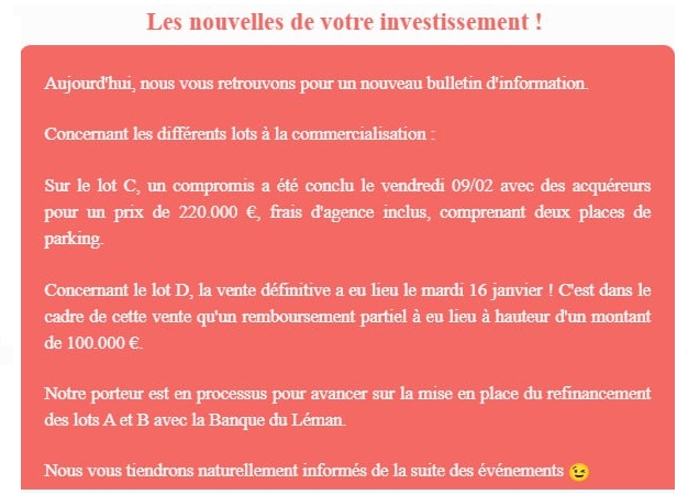 Actualité du projet crowdfunding La Première Brique - Le Chastel