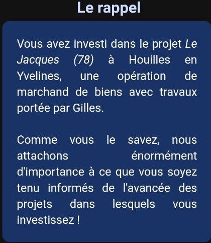Actualité du projet crowdfunding La Première Brique Le Jacques