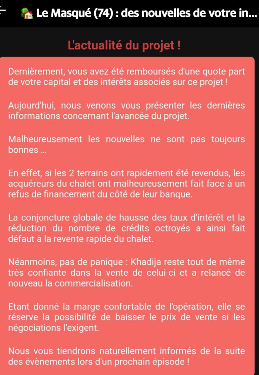 Actualité du projet crowdfunding La Première Brique Le Masqué