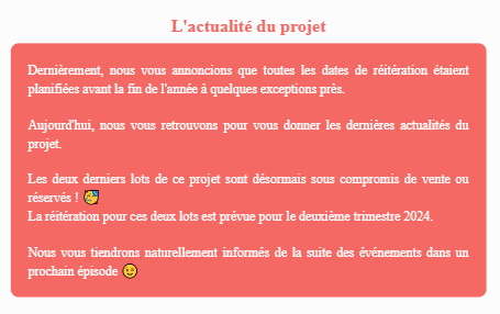 Actualité du projet crowdfunding La Première Brique - Le Mozart