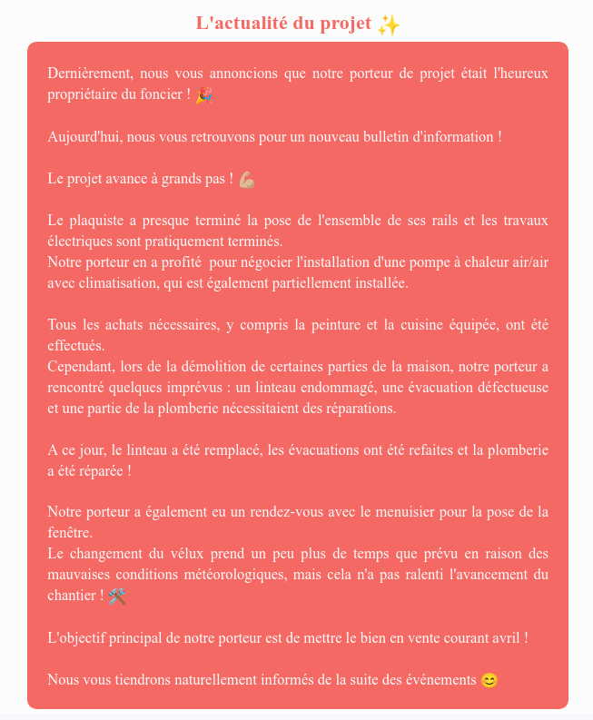 Actualité du projet crowdfunding La Première Brique - Le Photographe