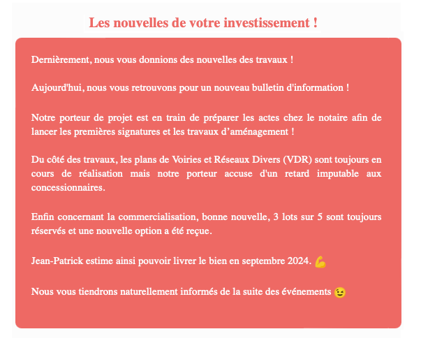 Actualité du projet crowdfunding La Première Brique - Le Pignon