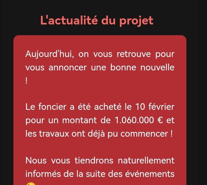 Actualité du projet crowdfunding La Première Brique Le Régent