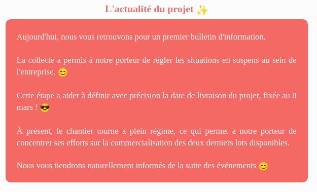 Actualité du projet crowdfunding La Première Brique - Le Turbot