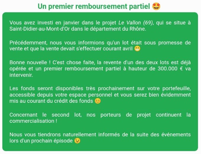 Actualité du projet crowdfunding La Première Brique Le Vallon