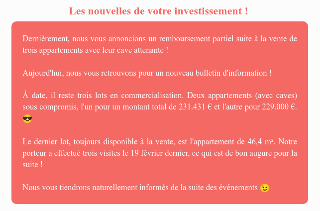 Actualité du projet crowdfunding La Première Brique - Les Chevreuils
