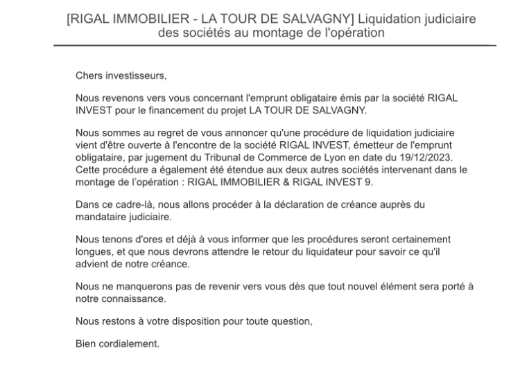 Communication de Wiseed sur la liquidation judiciaire d'un porteur de projet