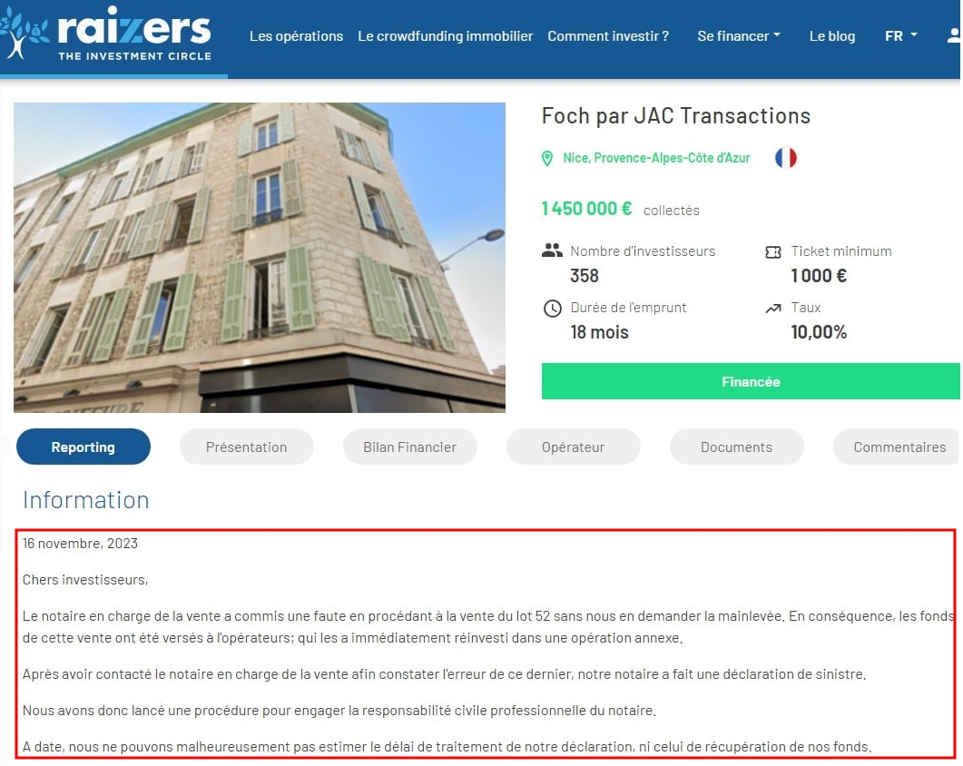 Grosse boulette du notaire sur un projet de crowdfunding chez Raizers