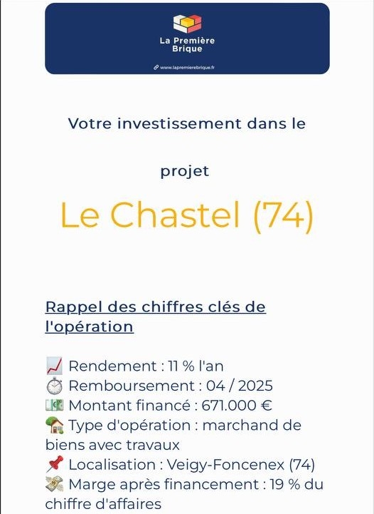 Info crowdfunding - Projet Le Chastel sur La Première Brique