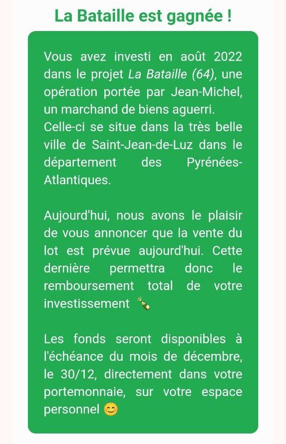 Le projet de crowdfunding La Première Brique La Bataille est entièrement remboursé