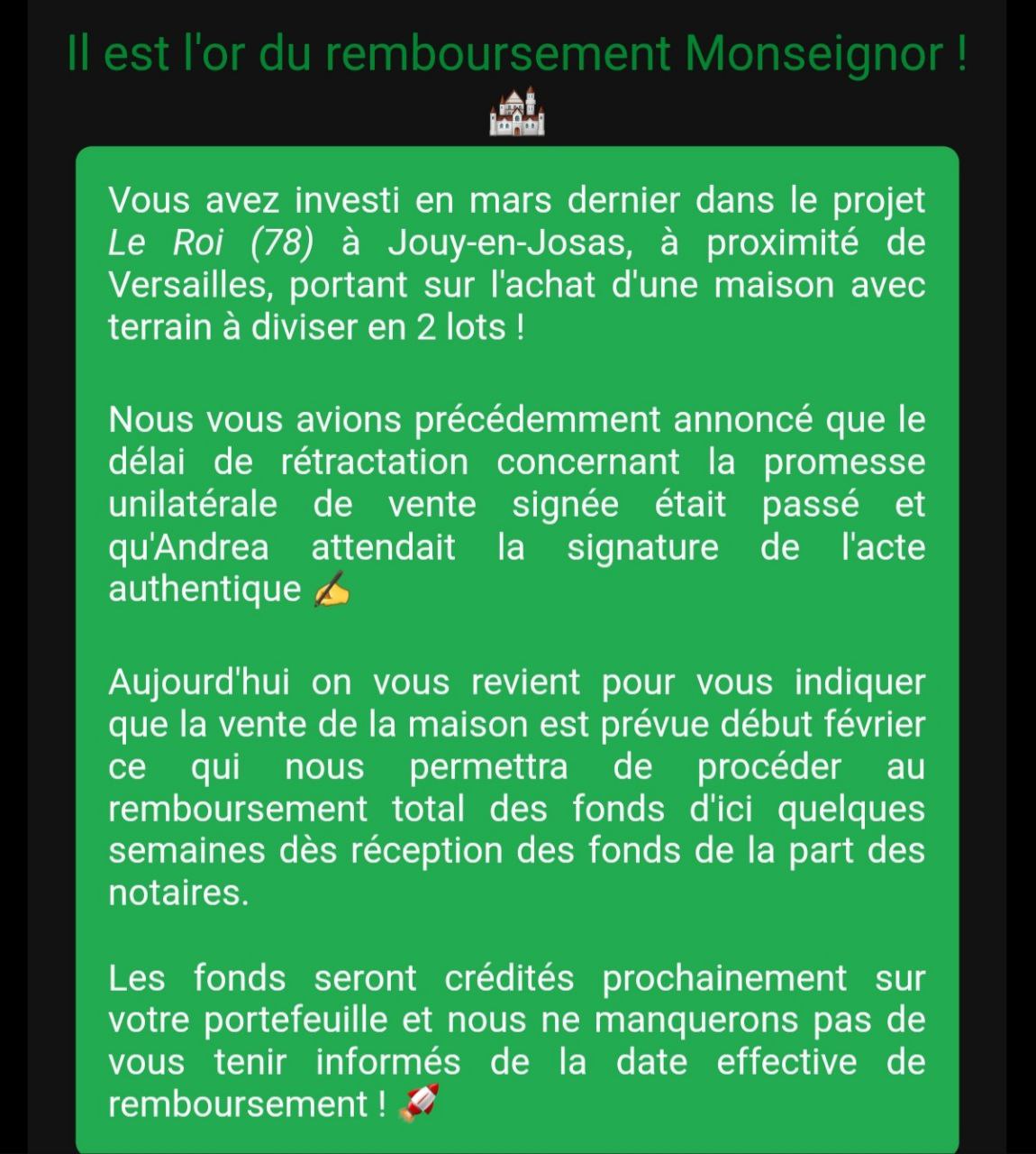 Le projet de crowdfunding La Première Brique Le Roi est entièrement remboursé