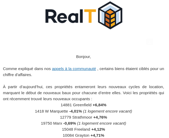 RealT - Nouvelles réévaluations de loyer 03/02/2024