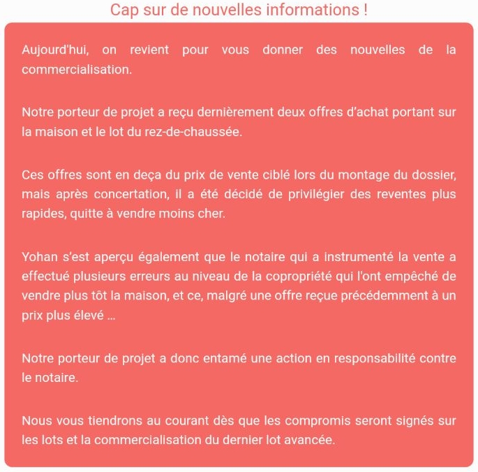 Update boulette crowdfunding : Suite à mon post sur la boulette du notaire chez Raizers