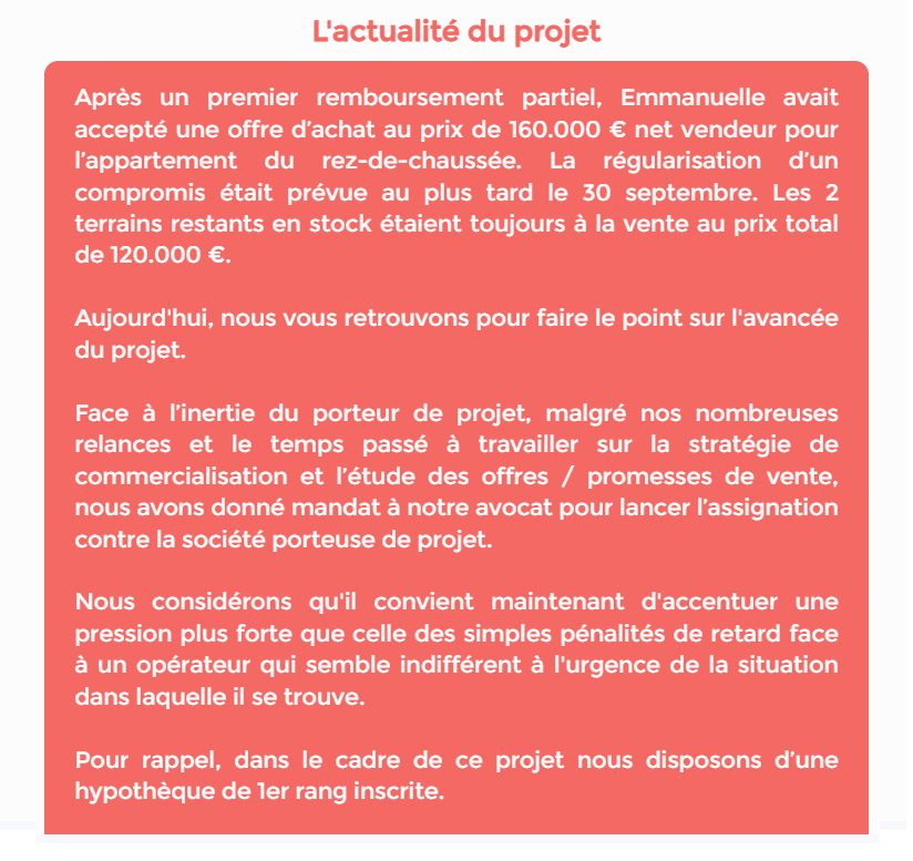 Update crowdfunding : Projet l'Achille sur La Première Brique bloqué