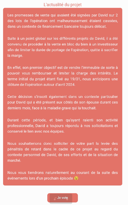 Voter afin de lever les pénalités de retard d'un projet La Première Brique
